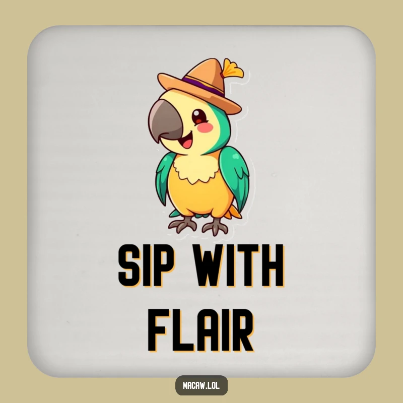 Funny Macaw Sombrero Coaster: Fiesta Greeting, Table Protector Gift