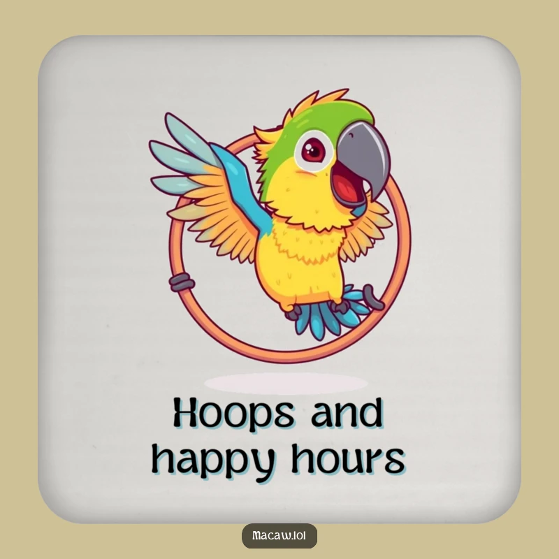 Funny Ruffled Macaw Hoop Coaster: Protect Surfaces with Birdie Humor