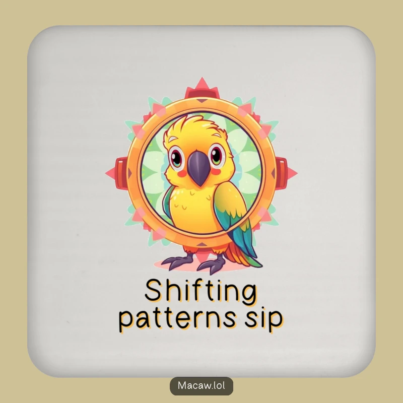 Funny Kaleidoscope Macaw Coaster: Curious Bird's Sparkly Surface Saver Gift