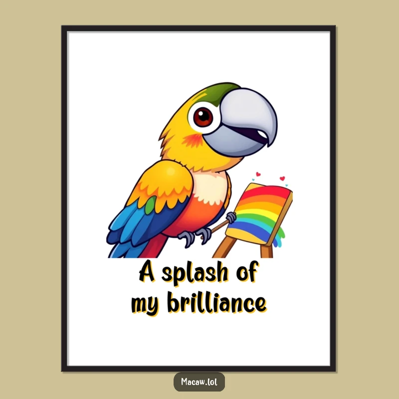 Funny Macaw Rainbow Painting Poster: Vibrant Grinning Bird Art Print Gift