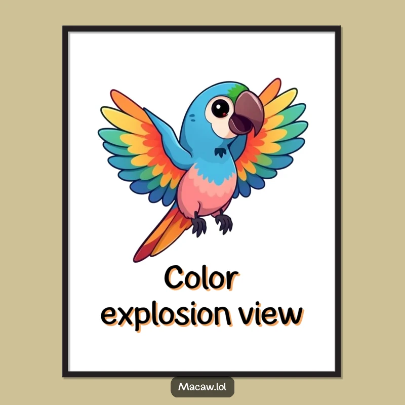 Funny Kawaii Macaw Poster: Vibrant Swirl Art, Hilarious Decor Gift