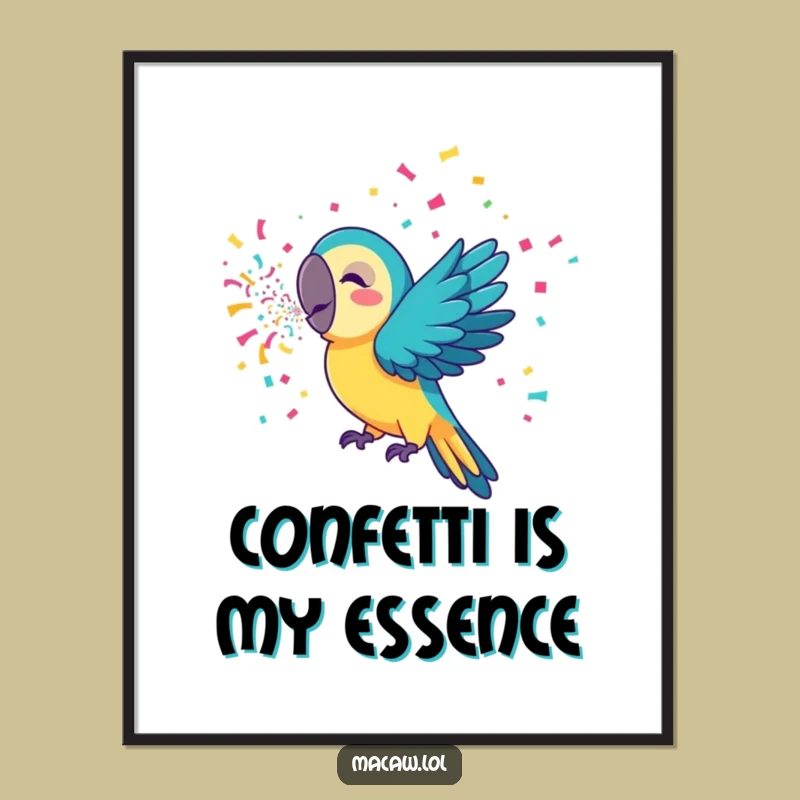 Funny Confetti Macaw Poster: Vibrant Bird Art for Festive Walls