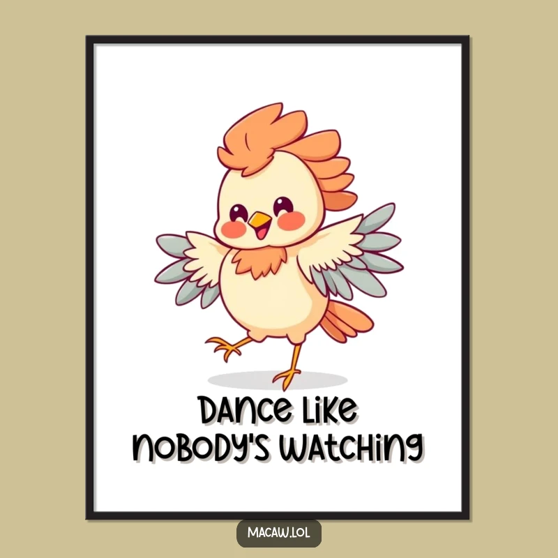 Funny Jigging Bird Poster: Vibrant Art of a Dancing Bird with a Silly Grin