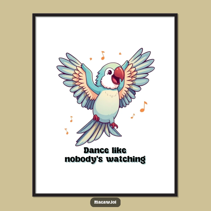 Funny Dancing Macaw Poster: Music Lover Art, Joyful Decor Gift