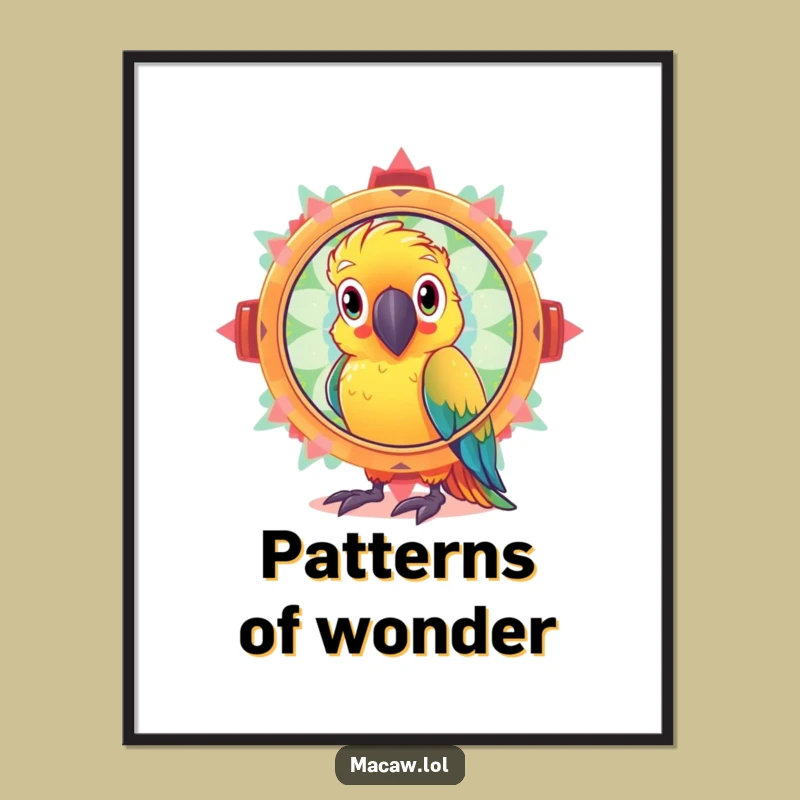 Funny Kaleidoscope Macaw Poster: Curious Bird's Sparkly Vision Art Gift