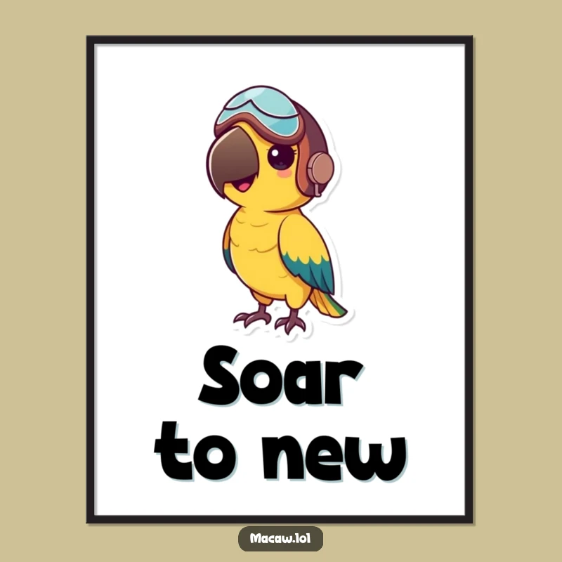 Funny Macaw Aviator Poster: Decorate your space with adventure, a vibrant funny gift.