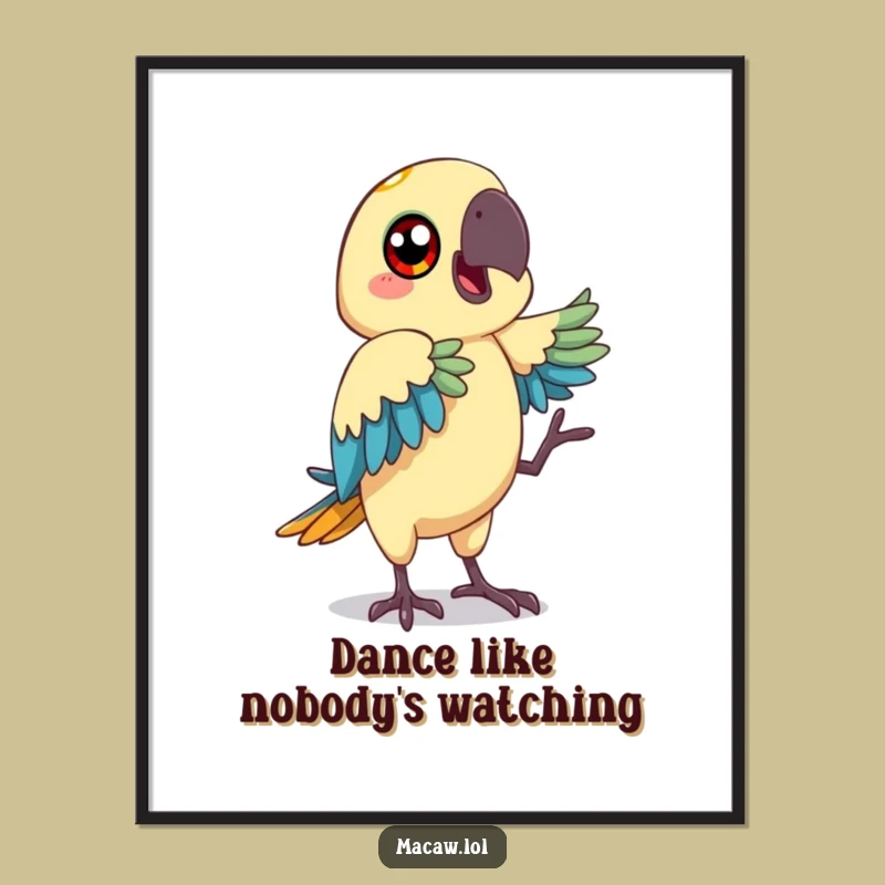 Funny Macaw Dancing Poster - Happy Bird Art, Funky Wall Decor