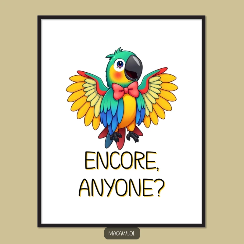 Funny Macaw Poster: Vibrant Art Print with a Flamboyant Bowing Bird