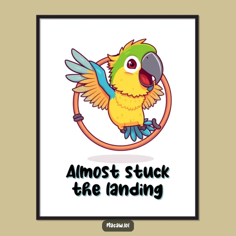 Funny Ruffled Macaw Hoop Poster: Hilarious Bird Art for Your Walls