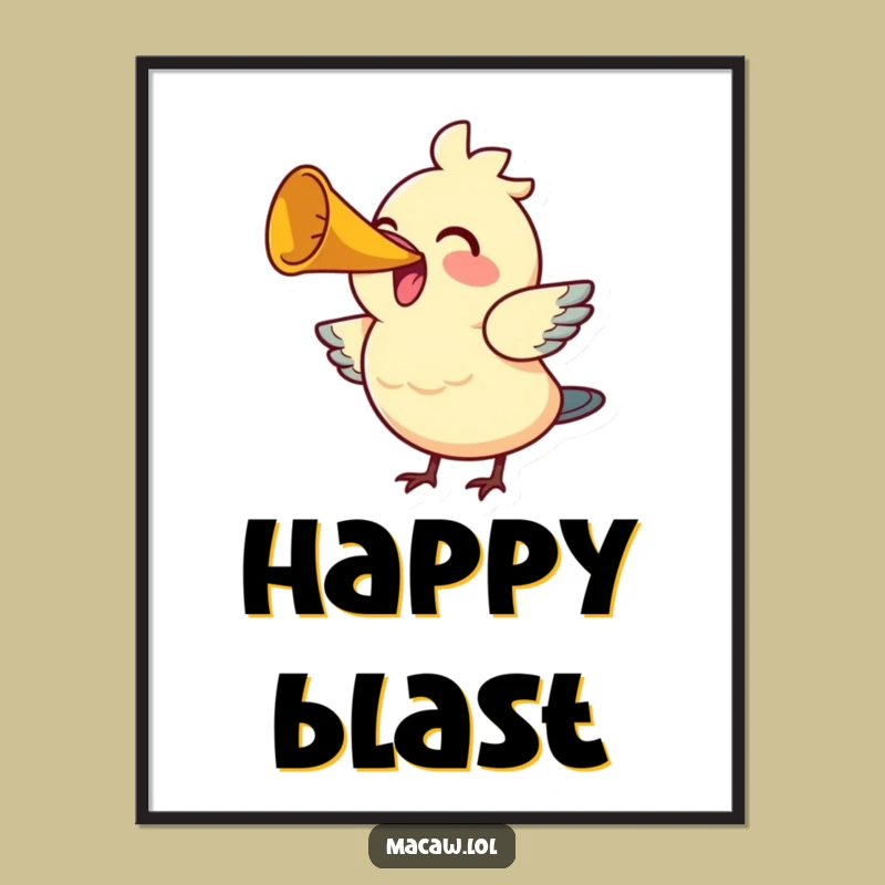 Funny Joyful Bird Horn Poster - Cheerful Avian Music Wall Art Gift