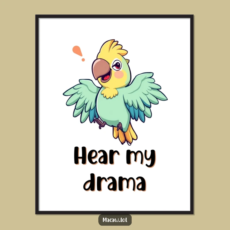 Funny Storyteller Macaw Poster: Decorate with drama, a vibrant funny gift.