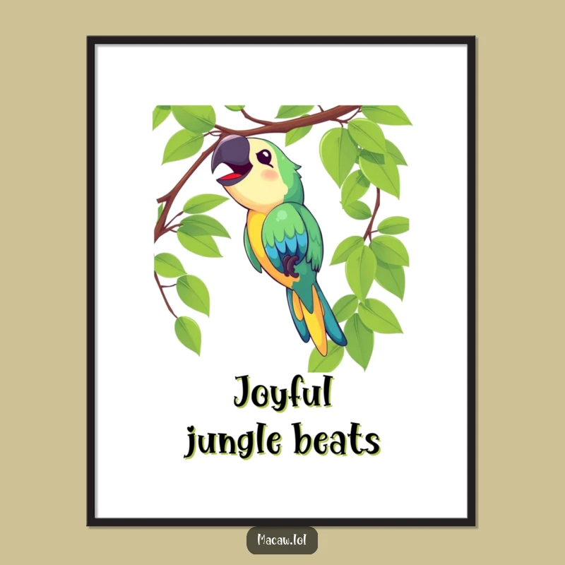 Funny Macaw Swinging Poster - Joyful Bird Art, Vibrant Wall Decor