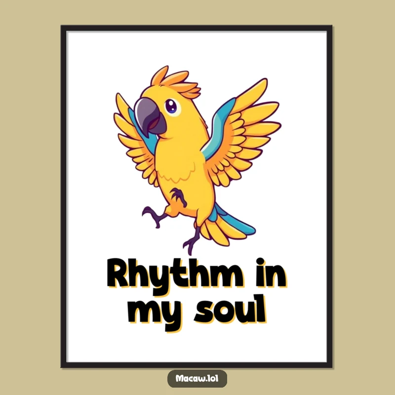 Funny Macaw Dancer Poster: Energetic Stylized Bird Art, Vibrant Wall Decor, Perfect Gift