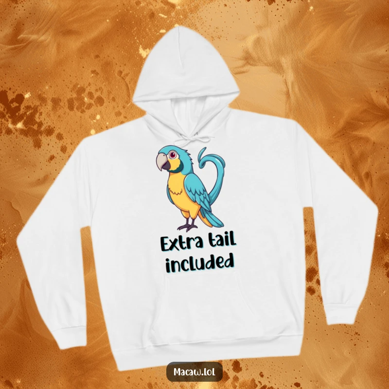Funny Curly Tail Macaw Hoodie: A bird with a very long, curly tail playfully whipping it around.