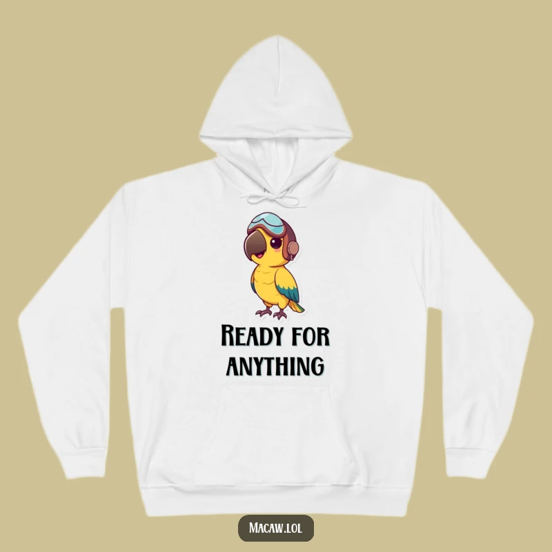Funny Macaw Aviator Hoodie: Stay warm on your journeys, a humorous and cozy funny gift.