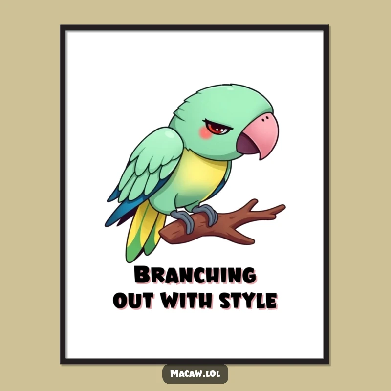 Free Printable Wall Art: Funny Tiptoeing Macaw Downloadable Decor