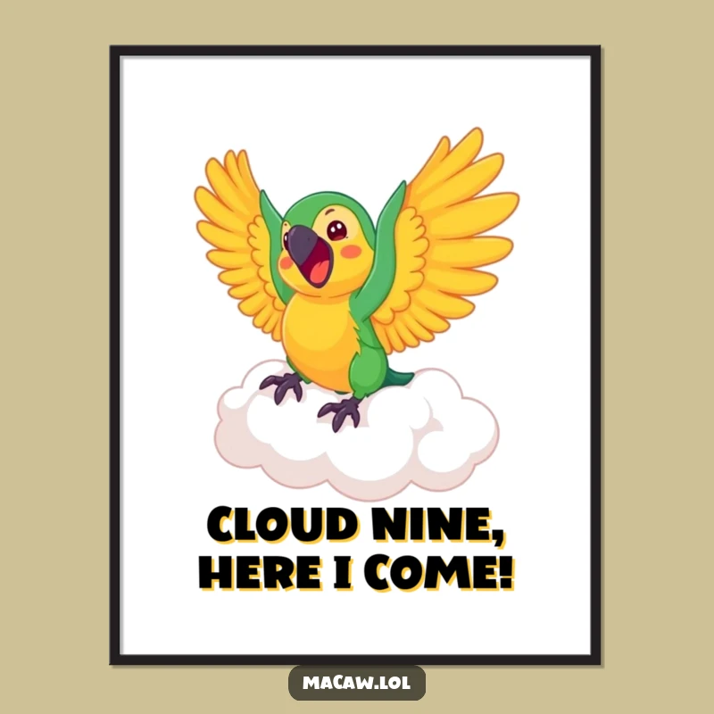 Free Printable Macaw Wall Art: Funny Cloud Rider Downloadable Decor