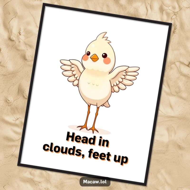 Funny Free Printable Wall Art: A proud bird expertly balances on its head, wings flapping for stability, creating humorous and eye-catching art.