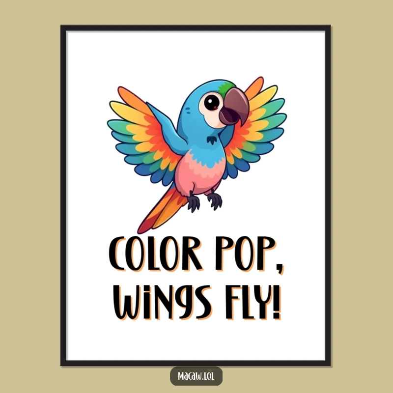 Funny Free Printable Wall Art: Kawaii Macaw Vibrant Wings Downloadable Decor