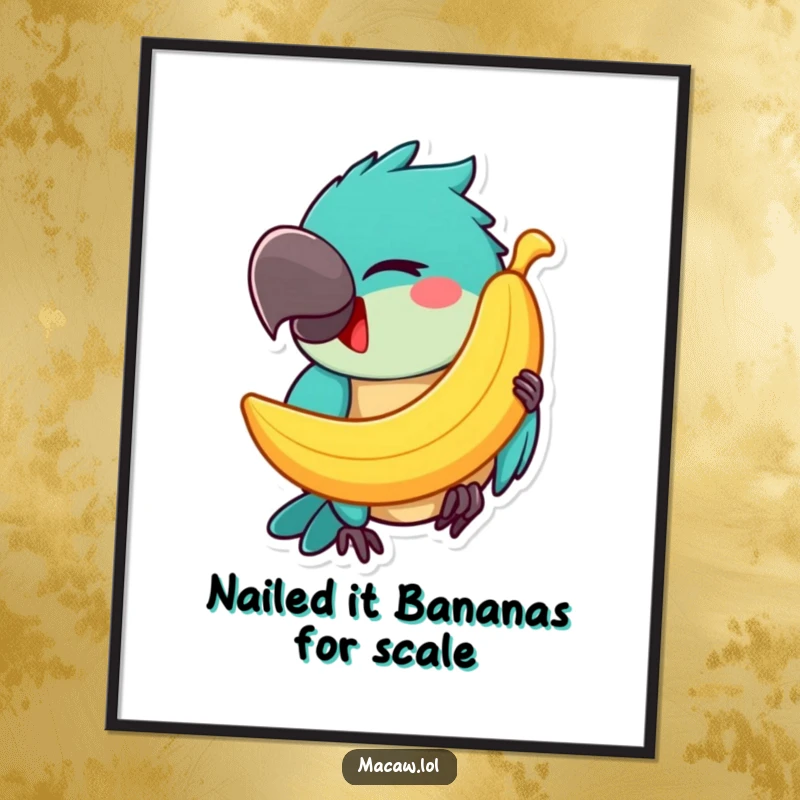 Funny Free Printable Wall Art: A mischievous macaw with a wink balances a banana on its beak, adding quirky charm.
