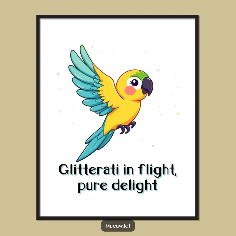 Funny Free Printable Wall Art: Dazzling Macaw Glitter Shower, Downloadable Decor Gift