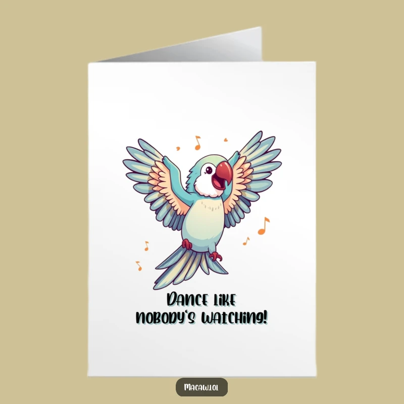 Free Printable Birthday Card: Dancing Macaw, Joyful Downloadable Gift