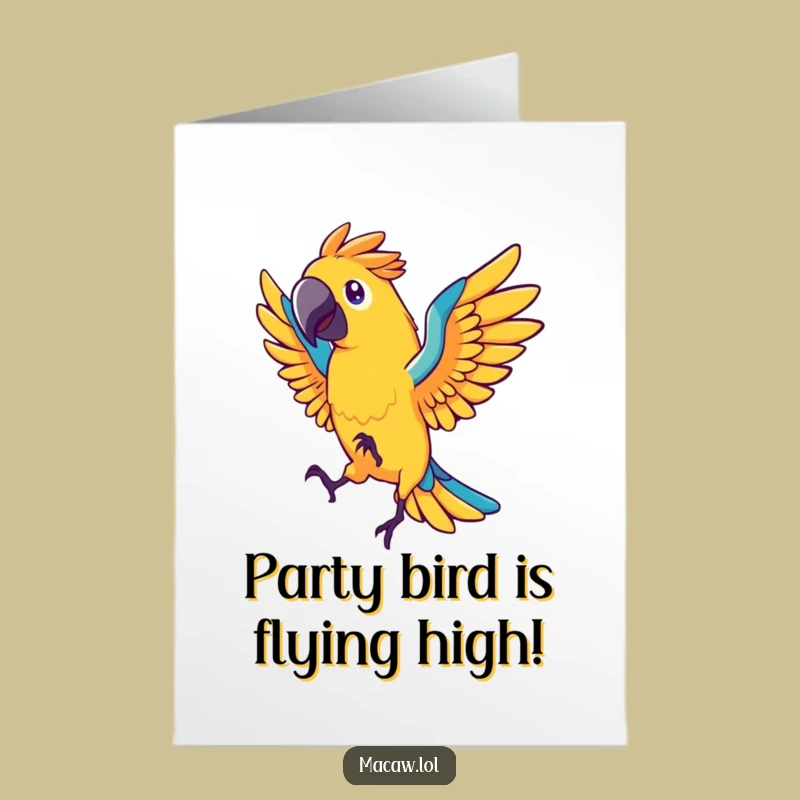 Free Printable Birthday Card: Energetic Macaw Dancer Funny Downloadable Gift