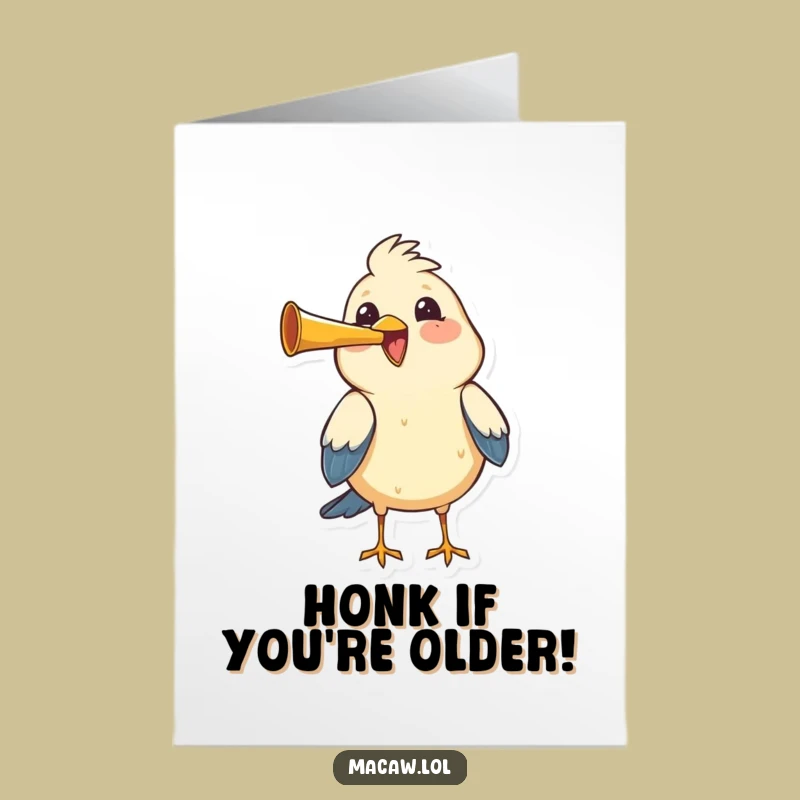 Free Printable Birthday Card: Funny Bird Horn Joyful Greeting Downloadable Gift