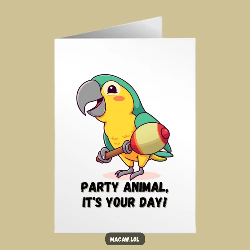 Free Printable Birthday Card: Funny Macaw Maraca Shaker for a Hilarious Downloadable Gift