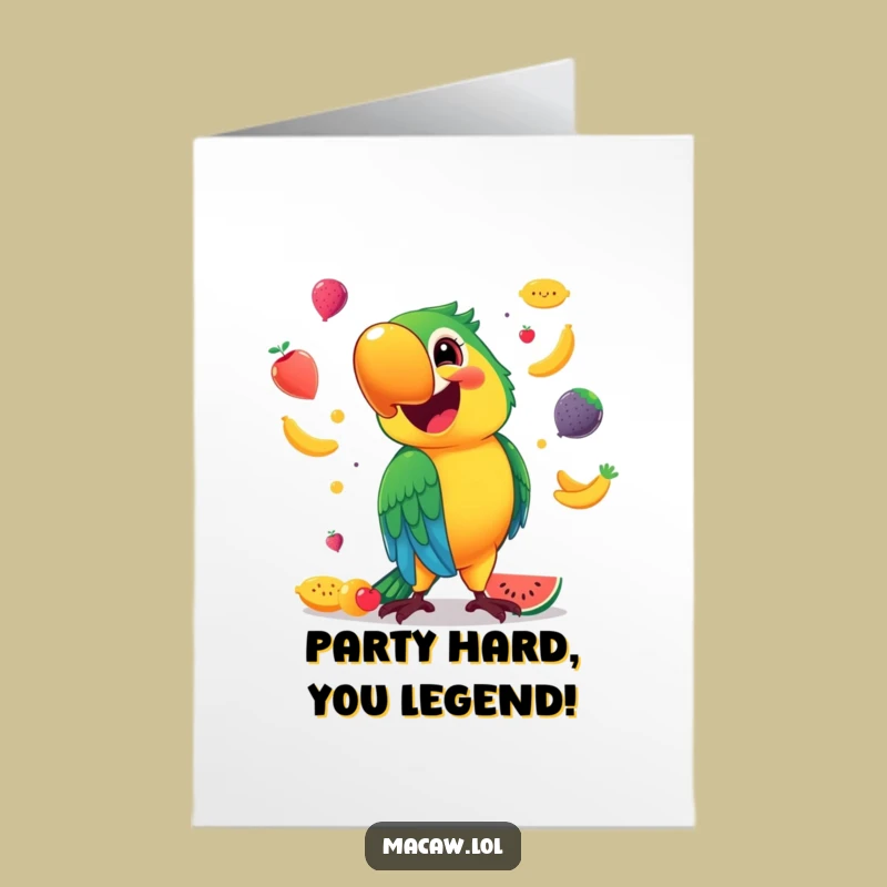 Free Printable Birthday Card: Juggling Macaw, Fun Downloadable Gift for Party