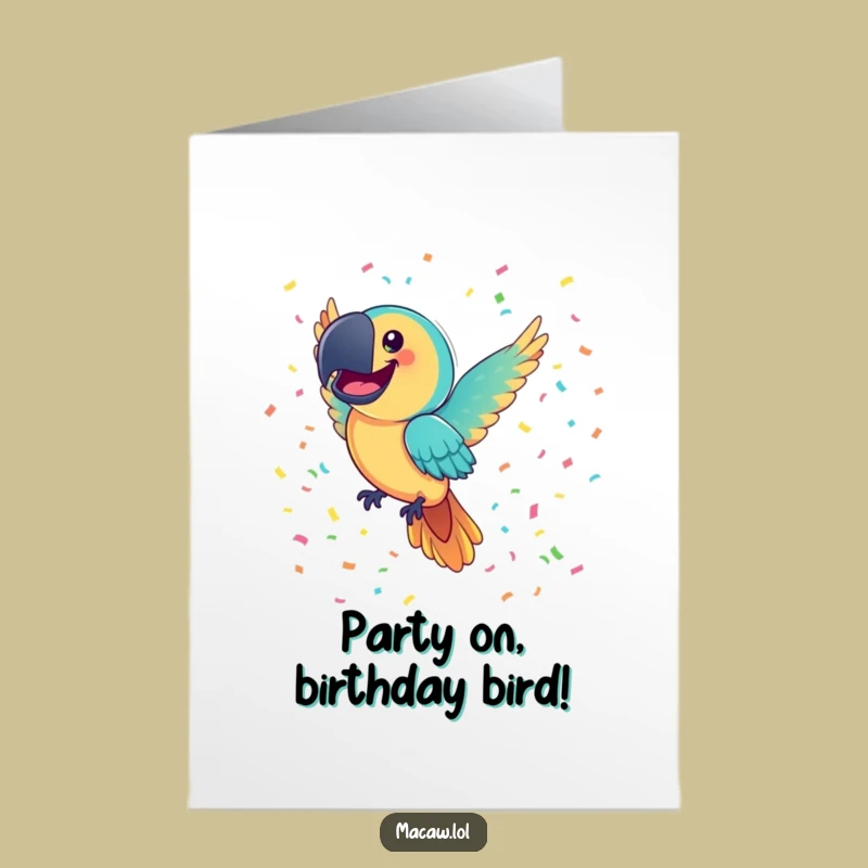 Free Printable Confetti Macaw Birthday Card: Funny Downloadable Gift for a Joyful Celebration