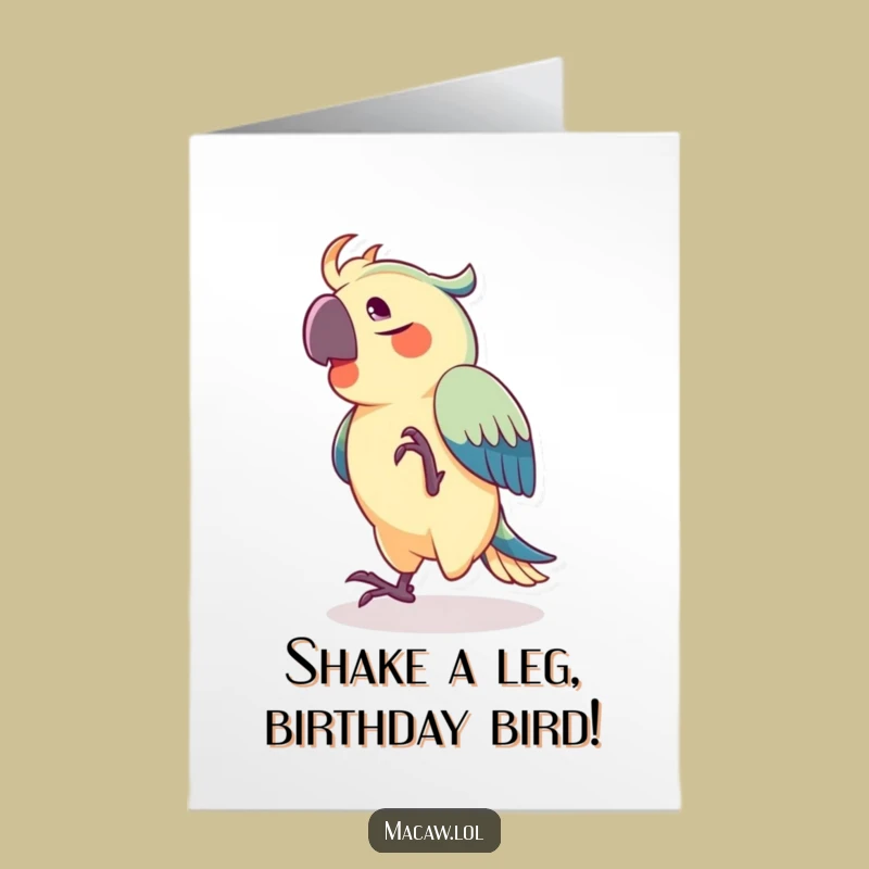 Free Printable Dancing Macaw Birthday Card: Joyful Bird Taps Foot to a Fun Beat
