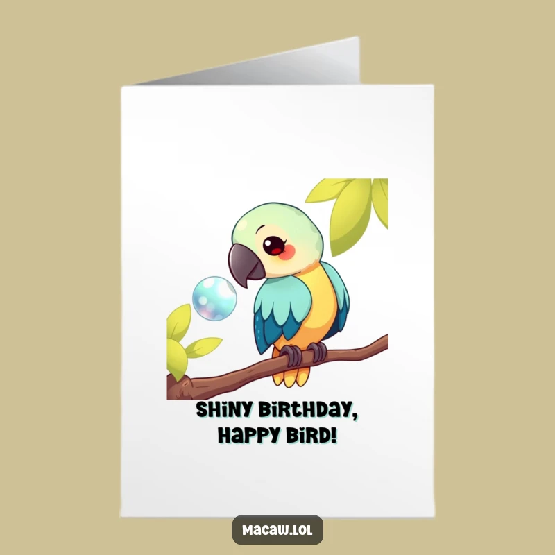 Free Printable Birthday Card: Macaw Finds Shiny Object Funny Downloadable Gift
