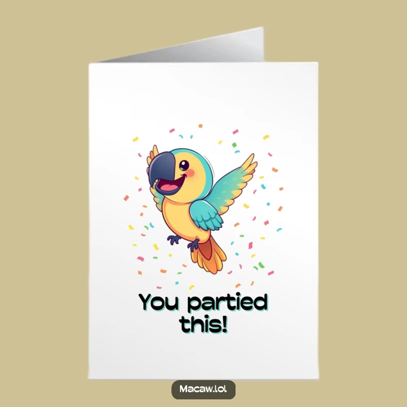 Free Printable Confetti Macaw Congrats Card: Humorous Downloadable Gift for Festive Cheers
