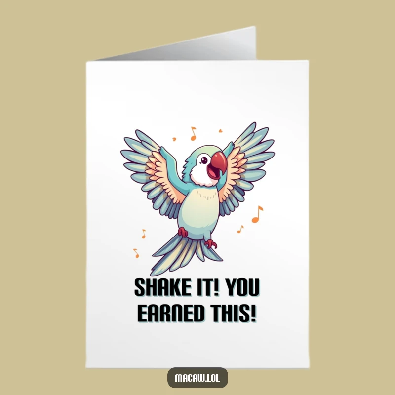 Free Printable Congrats Card: Dancing Macaw, Energetic Downloadable Greeting