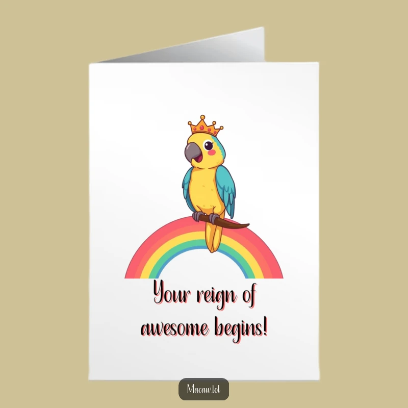 Free Printable Congrats Card: King Macaw on Rainbow, Funny Downloadable Celebration
