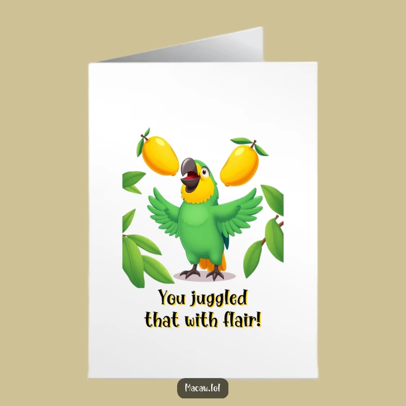 Free Printable Macaw Congrats Card: Juggling Success with a Funny Downloadable Gift
