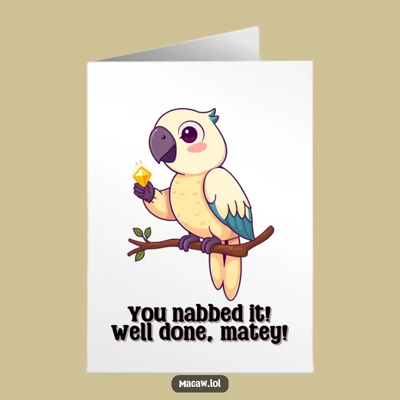 Free Printable Congrats Card: Funny Macaw Finds Treasure - DIY Gift