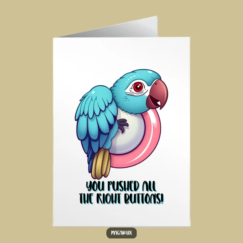 Free Printable Macaw Button Congrats Card: Funny Bird Downloadable Gift