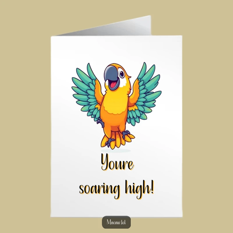 Free Printable Congrats Card: Dancing Macaw - Downloadable Joyful Greeting