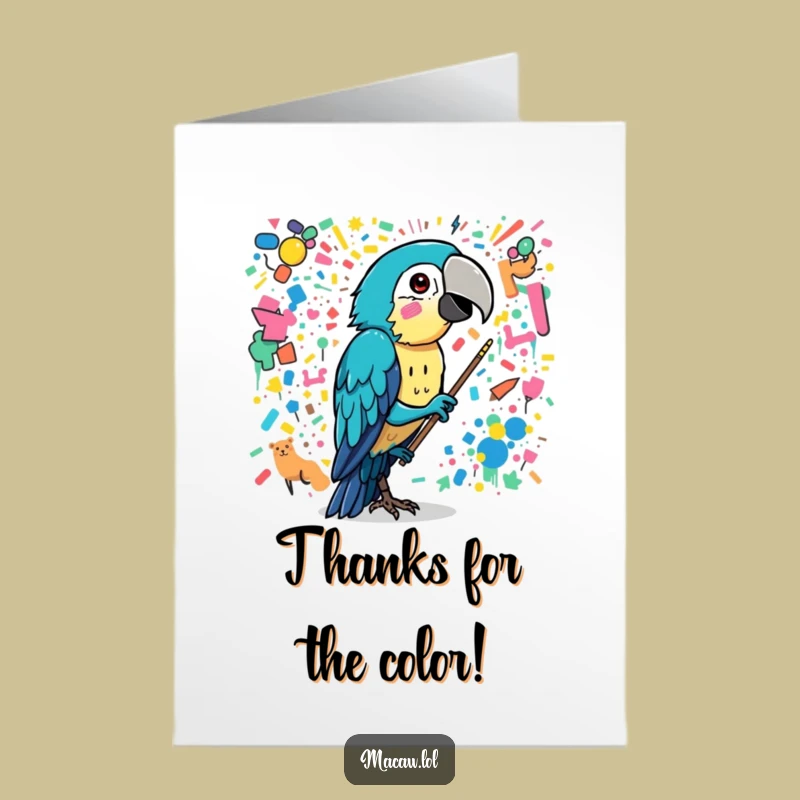 Free Printable Thank You Card: Funny Macaw Art Chaos Thanks Greeting Downloadable Gift