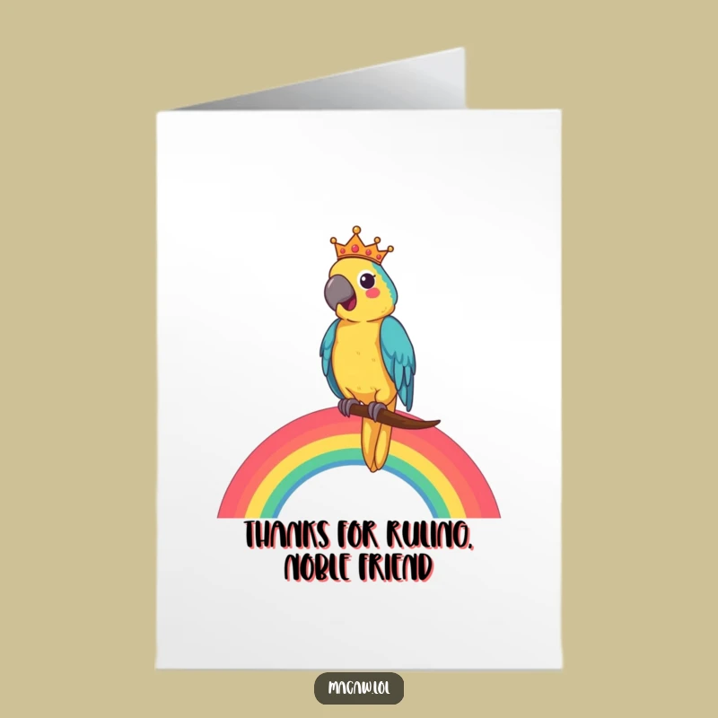 Free Printable Thank You Card: King Macaw on Rainbow, Funny Gratitude Gift