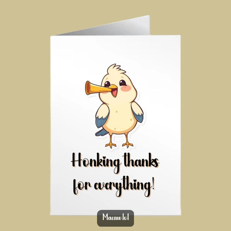 Free Printable Thank You Card: Funny Bird Horn Gratitude Greeting Downloadable Gift