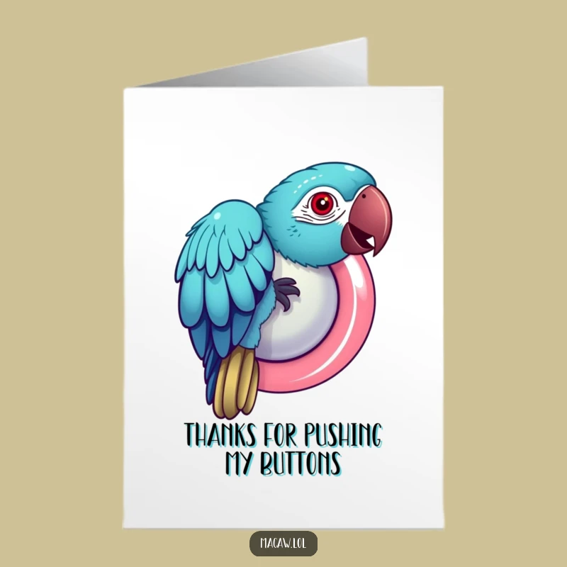 Free Printable Macaw Button Thank You Card: Funny Bird Downloadable Gift