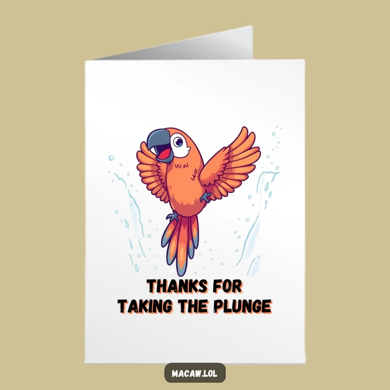 Free Printable Diving Macaw Thank You Card: Energetic Bird Thanks You with a Splash