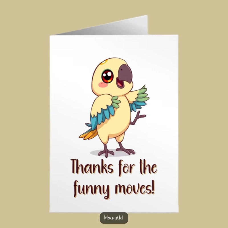 Free Printable Macaw Thank You Card: Funny Dance Moves for a Cheerful Downloadable Gift