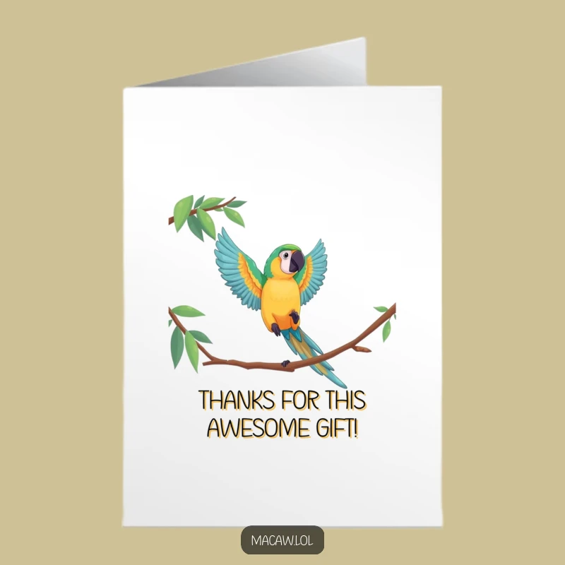 Free Printable Funny Macaw Thank You Card: Dramatic Leap Appreciative Downloadable Greeting