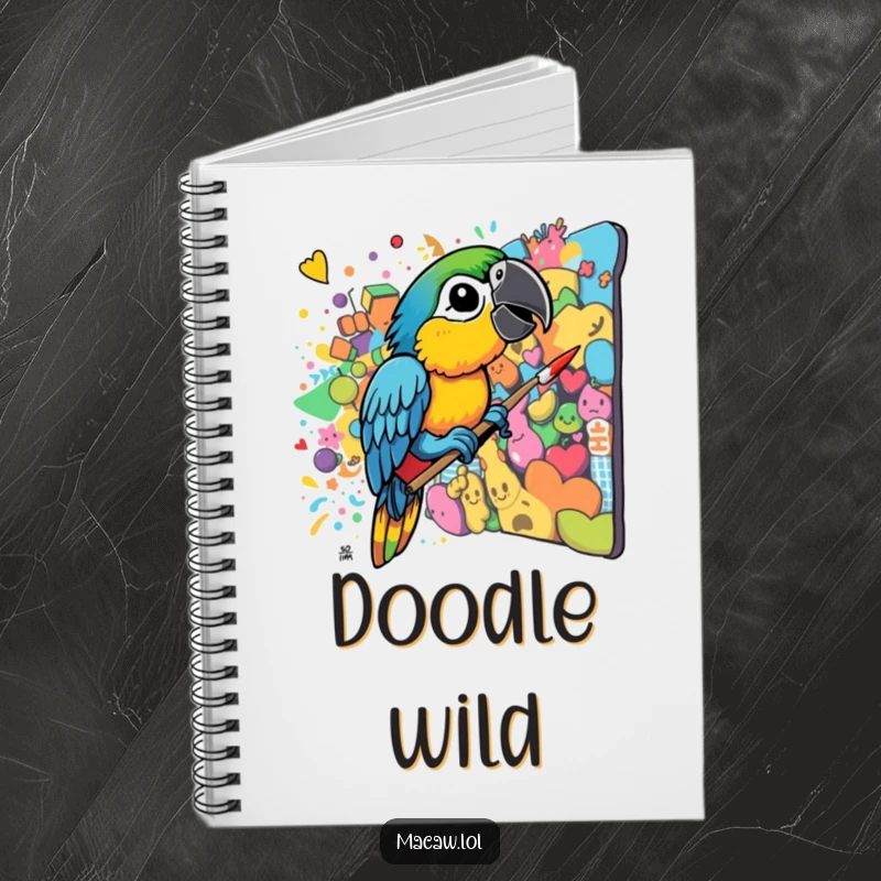 Funny Macaw Artist Notebook: A colorful macaw beak paints a chaotic mural, perfect for jotting down ideas with artistic and humorous flair.