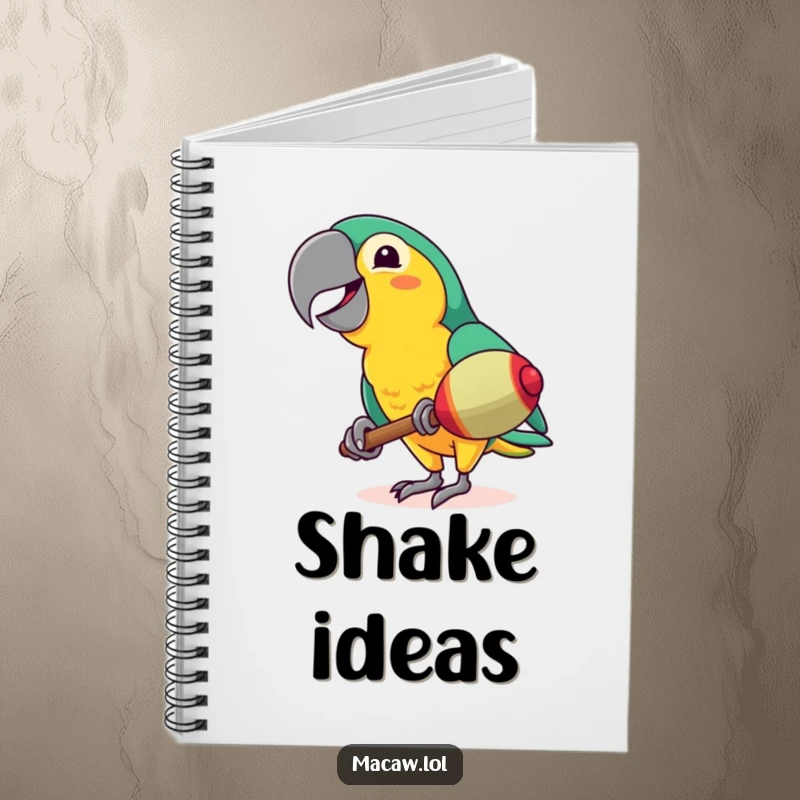 Funny Macaw Notebook: A joyful bird shaking a maraca with a wide smile, perfect for capturing notes with tropical and humorous flair.