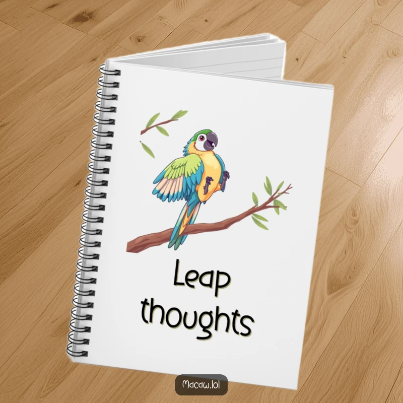 Funny Macaw Acrobat Notebook: A macaw in a dramatic leap between perches, perfect for journaling with adventurous and humorous flair.